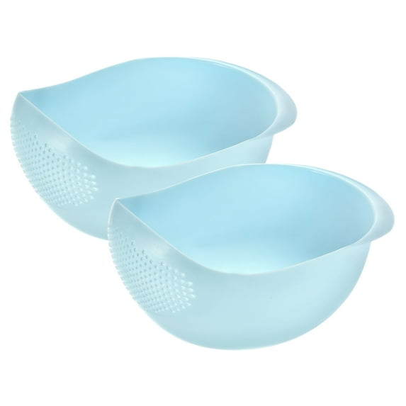 Uxcell 2Pcs Rice Cleaning Basket Rice Sieve Rice Washing Filter Strainer Colander Rice Drain Bowl Washing Basket-Blue