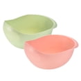 thumbnail image 1 of Uxcell 2Pcs Rice Washer Strainer Basket Rice Sieve Plastic Colander Kitchen Drain Basket with Handles-Green+Pink, 1 of 6