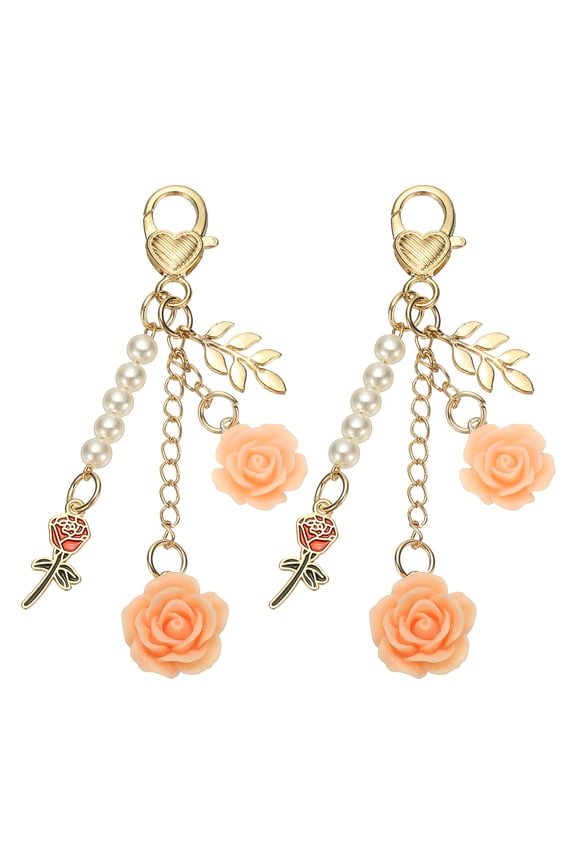2Pcs Rose Keychain Charm, Purse Charm Rose Keychains Flower Purse Bag Charm Keychain with Chain Tassel for Women Handbag Wallet Backpack Pendant Keyring, Pink