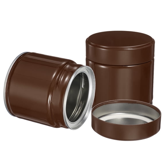 Uxcell 2Pcs Round Tea Canisters, 3" x 3" Airtight Metal Tea Containers for Loose Tea, Coffee Beans, Spices - Durable, Compact, and Stylish Storage Tea Tin (Brown)