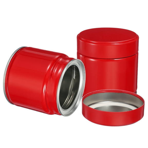Uxcell 2Pcs Round Tea Canisters, 3" x 3" Airtight Metal Tea Containers for Loose Tea, Coffee Beans, Spices - Durable, Compact, and Stylish Storage Tea Tin (Red)