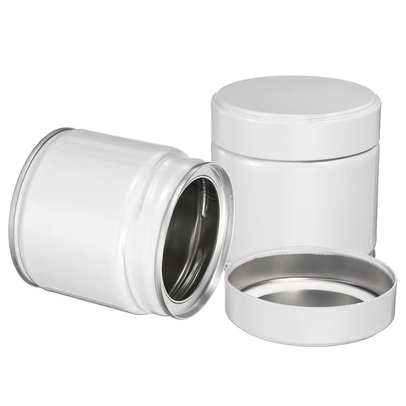 Uxcell 2Pcs Round Tea Canisters, 3" x 3" Airtight Metal Tea Containers for Loose Tea, Coffee Beans, Spices - Durable, Compact, and Stylish Storage Tea Tin (White)