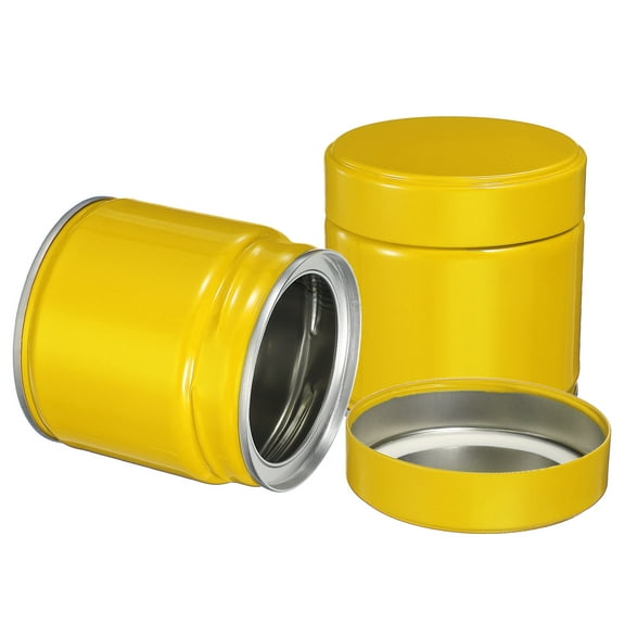 Uxcell 2Pcs Round Tea Canisters, 3" x 3" Airtight Metal Tea Containers for Loose Tea, Coffee Beans, Spices - Durable, Compact, and Stylish Storage Tea Tin (Yellow)