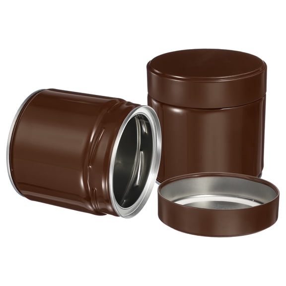 Uxcell 2Pcs Round Tea Canisters, 4" x 4" Airtight Metal Tea Containers for Loose Tea, Coffee Beans, Spices - Durable, Compact, and Stylish Storage Tea Tin (Brown)