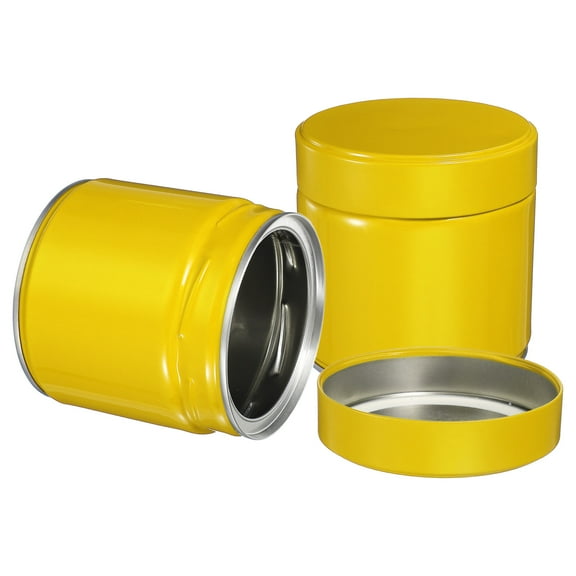 Uxcell 2Pcs Round Tea Canisters, 4" x 4" Airtight Metal Tea Containers for Loose Tea, Coffee Beans, Spices - Durable, Compact, and Stylish Storage Tea Tin (Yellow)