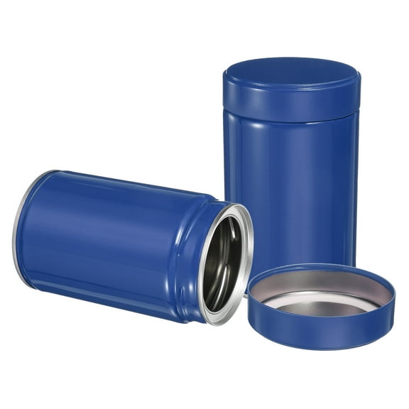 Uxcell 2Pcs Round Tea Canisters, 5" x 3" Airtight Metal Tea Containers for Loose Tea, Coffee Beans, Spices - Durable, Compact, and Stylish Storage Tea Tin (Blue)
