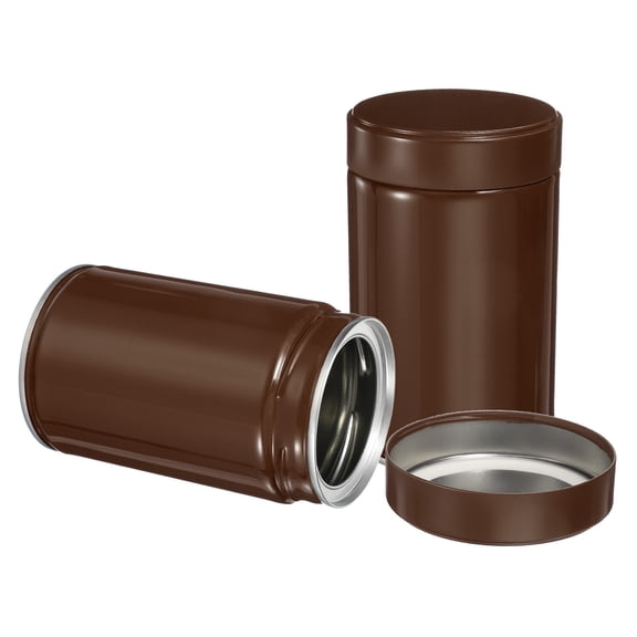 Uxcell 2Pcs Round Tea Canisters, 5" x 3" Airtight Metal Tea Containers for Loose Tea, Coffee Beans, Spices - Durable, Compact, and Stylish Storage Tea Tin (Brown)