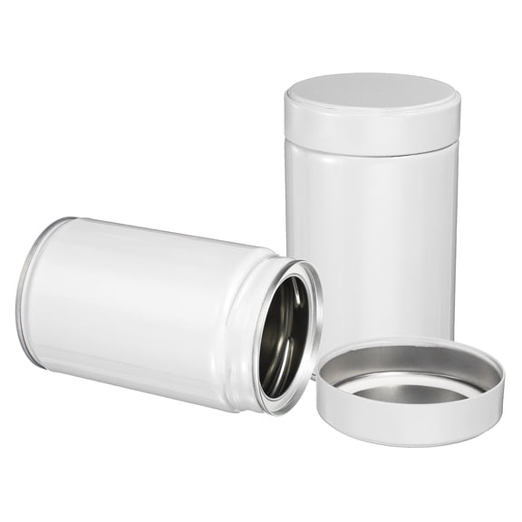 Uxcell 2Pcs Round Tea Canisters, 5" x 3" Airtight Metal Tea Containers for Loose Tea, Coffee Beans, Spices - Durable, Compact, and Stylish Storage Tea Tin (White)