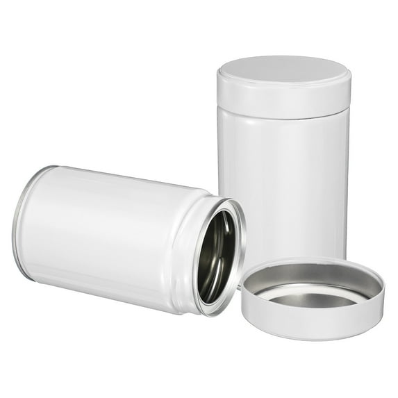 Uxcell 2Pcs Round Tea Canisters, 5" x 3" Airtight Metal Tea Containers for Loose Tea, Coffee Beans, Spices - Durable, Compact, and Stylish Storage Tea Tin (White)