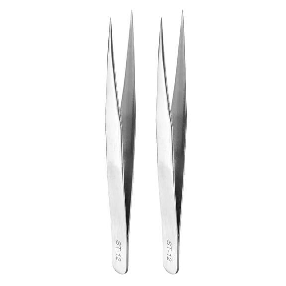 Uxcell 2Pcs ST-12 Precision Tweezers 5.3" Length Round Edge Stainless Steel Pointed Tip Non-Magnetic Tweezers for Electronics Craft Jewelry DIY, Silver