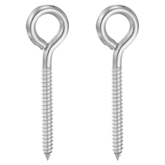 Uxcell 2Pcs Screw Eye Hooks M8x115mm Self Tapping Screw-in Eye Hooks 304 Stainless Steel Eye-Ring Bolt Hooks for Wood Securing Cables Wire, Hanging Plants Lights, Silver