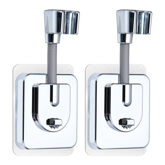 Uxcell 2Pcs Self-Adhesive Shower Head Holder, 360° Adjustable Handheld Shower Head Holder with Hook Removable Wall Mounted Square Bracket No Drill for Bathroom Hotel Apartment, Silver