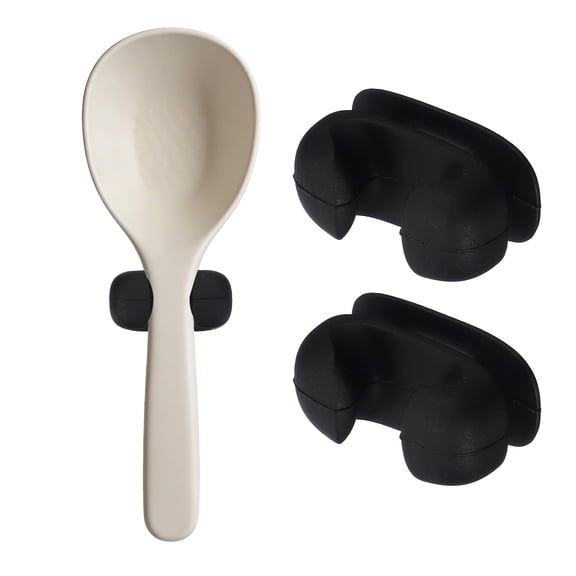 Uxcell 2Pcs Silicone Rice Spoon Holder, Self Adhesive Mount Rice Paddle Spatula Holder Spoon Rest Organizer Clip Hook Hanging for Home Kitchen Restaurants, Black(Clip)