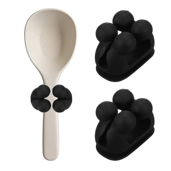 Uxcell 2Pcs Silicone Rice Spoon Holder, Self Adhesive Mount Rice Paddle Spatula Holder Spoon Rest Organizer Clip Hook Hanging for Home Kitchen Restaurants, Black(Upgraded Clip)