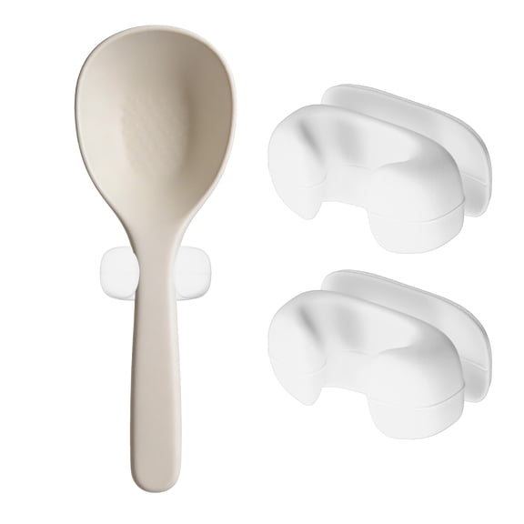 Uxcell 2Pcs Silicone Rice Spoon Holder, Self Adhesive Mount Rice Paddle Spatula Holder Spoon Rest Organizer Clip Hook Hanging for Home Kitchen Restaurants, White(Clip)
