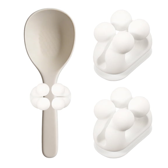 Uxcell 2Pcs Silicone Rice Spoon Holder, Self Adhesive Mount Rice Paddle Spatula Holder Spoon Rest Organizer Clip Hook Hanging for Home Kitchen Restaurants, White(Upgraded Clip)