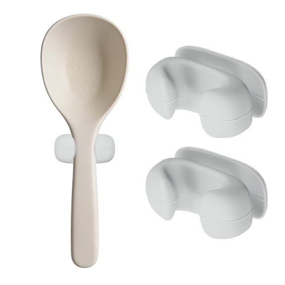 Uxcell 2Pcs Silicone Rice Spoon Holder, Self Adhesive Mount Rice Paddle Spatula Holder Spoon Rest Organizer Clip Hook Hanging for Home Kitchen Restaurants, Gray(Clip)