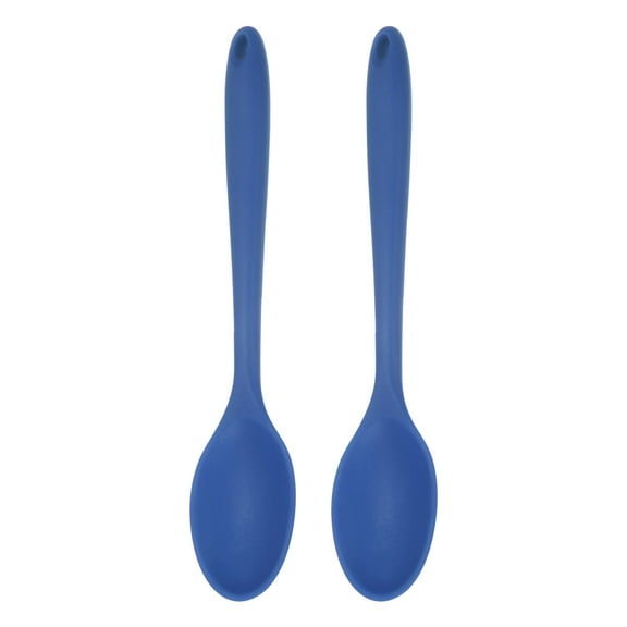 Uxcell 2Pcs Silicone Spoons Heat Resistant Cooking Utensil Mixing Spoon for Cooking Mixing Stirring Serving, Navy Blue