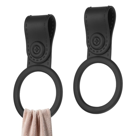 Uxcell 2Pcs Silicone Towel Holder, Non-Slip Hand Towel Holder Adjustable Hanging Loop Ring Soft Towel Clips for Kitchen Cabinets Oven Handle Bathroom Rod Stove Sink, Black