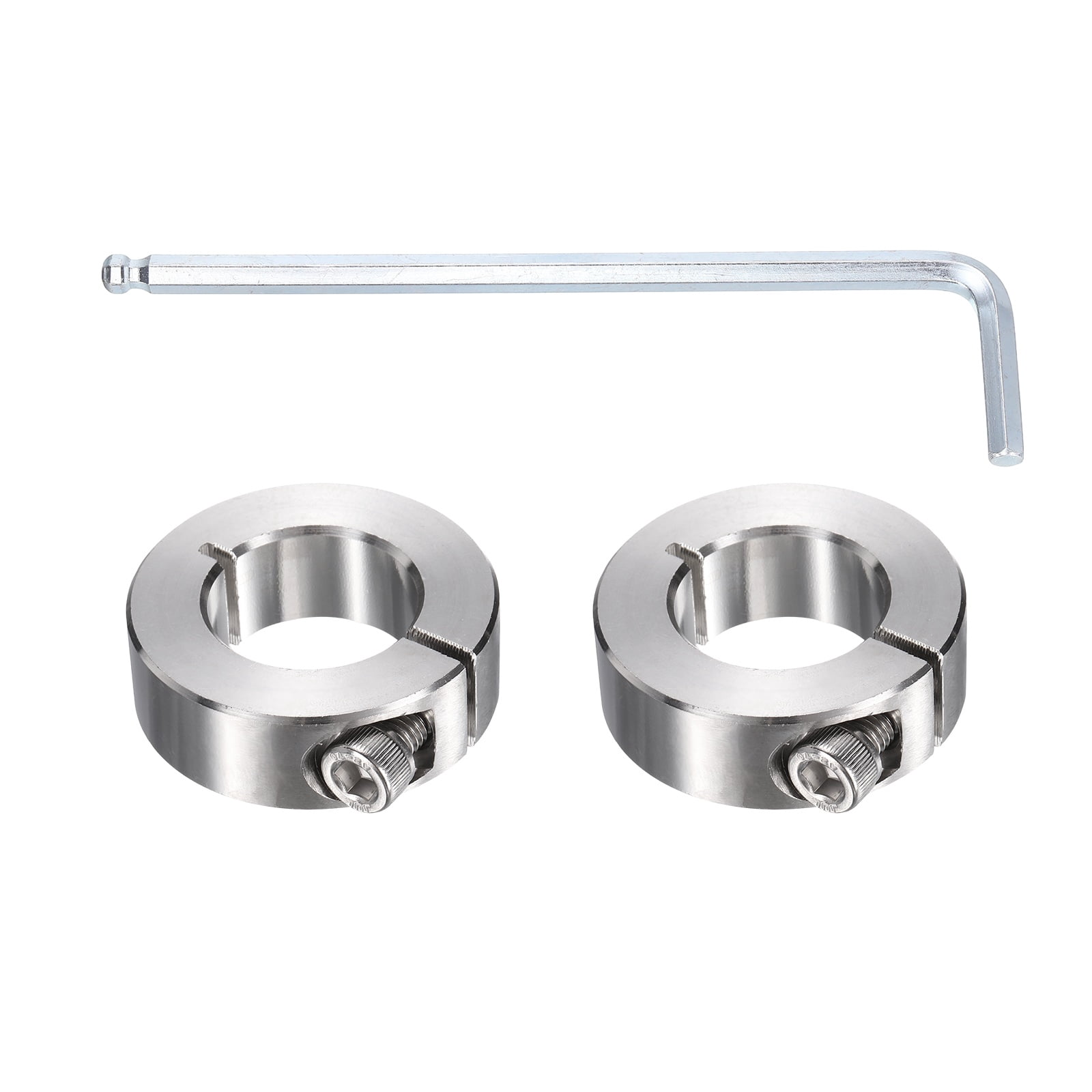 Uxcell 2Pcs Single Split Shaft Collars, 25mm Bore 304 Stainless Steel One-Piece Clamping Collar 45mm OD 15mm Thick Locking Clamp with Set Screw for Industry Machine Tools, Silver