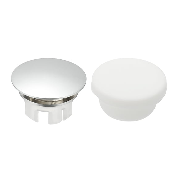 Uxcell 2Pcs Sink Overflow Ring, Universal Sink Overflow Drain Cover, Insert in Hole Double Layer Cap Round Caps for Bathroom Kitchen Basin Wash Basin, Bright Silver/White