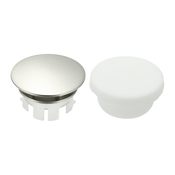 Uxcell 2Pcs Sink Overflow Ring, Universal Sink Overflow Drain Cover, Insert in Hole Double Layer Cap Round Caps for Bathroom Kitchen Basin Wash Basin, Brushed Silver/White