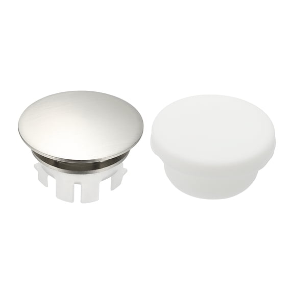 Uxcell 2Pcs Sink Overflow Ring, Universal Sink Overflow Drain Cover, Insert in Hole Double Layer Cap Round Caps for Bathroom Kitchen Basin Wash Basin, Brushed Silver/White