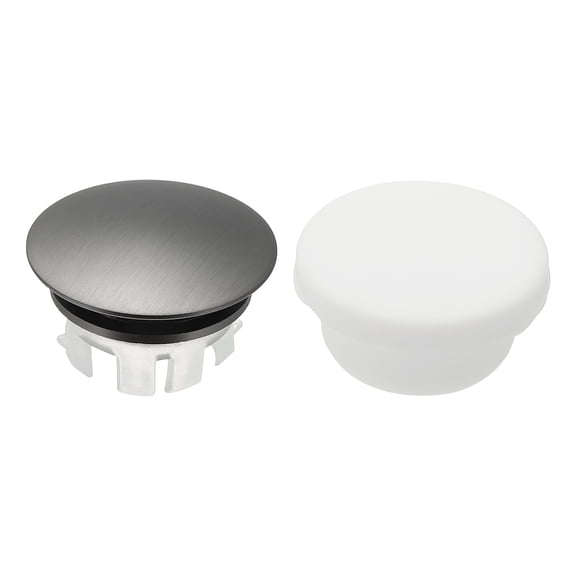 Uxcell 2Pcs Sink Overflow Ring, Universal Sink Overflow Drain Cover, Insert in Hole Double Layer Cap Round Caps for Bathroom Kitchen Basin Wash Basin, Gunmetal Gray/White