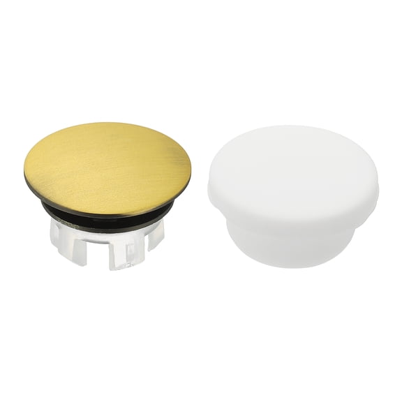 Uxcell 2Pcs Sink Overflow Ring, Universal Sink Overflow Drain Cover, Insert in Hole Double Layer Cap Round Caps for Bathroom Kitchen Basin Wash Basin, Yellow Bronze/White