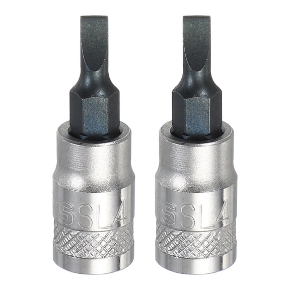 Uxcell 2Pcs Slotted Bit Socket 1/4" Drive SL4 S2 Steel Flat Head Screwdriver Drill Bits CR-V Steel Socket Adapter for Home Auto Axle Hex Nuts Bolts Repair