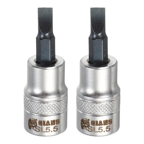 Uxcell 2Pcs Slotted Bit Socket 3/8" Drive SL5.5 S2 Steel Flat Head Screwdriver Drill Bits CR-V Steel Socket Adapter for Home Auto Axle Hex Nuts Bolts Repair