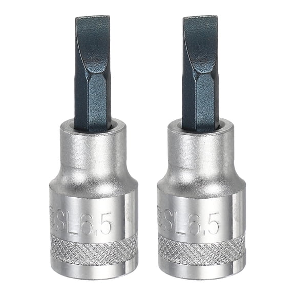 Uxcell 2Pcs Slotted Bit Socket 3/8" Drive SL6.5 S2 Steel Flat Head Screwdriver Drill Bits CR-V Steel Socket Adapter for Home Auto Axle Hex Nuts Bolts Repair