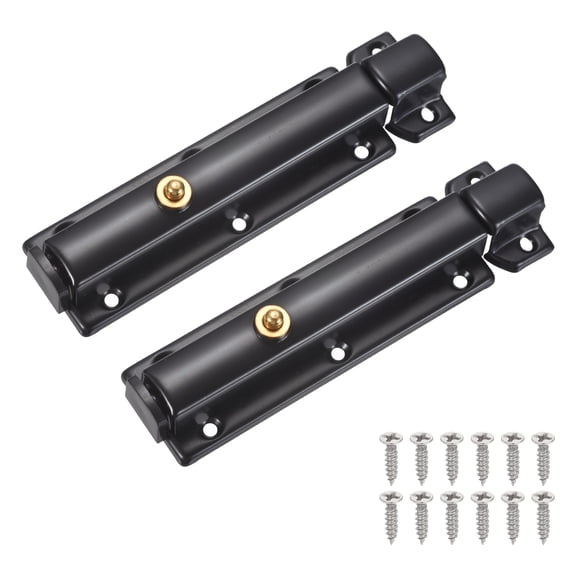 Uxcell 2Pcs Spring Loaded Latch Pin, 4.7 x 1.2 Inch Stainless Steel Sliding Barrel Bolt Security Door Bolt Latch with Screws for Inside Door Toilet Cabinet Doors, Black
