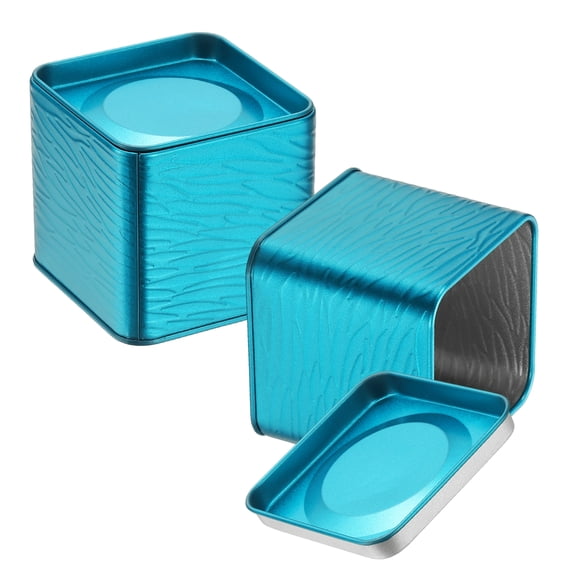Uxcell 2Pcs Square Tin Can, 2.95inch Metal Empty Storage Container Organizer Candle Jar with Lid for Treats Gifts Favors Loose Tea Coffee Crafts Cookies, Navy Blue