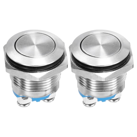 Uxcell 2Pcs Stainless Steel Momentary Push Button Switch 250V Silver