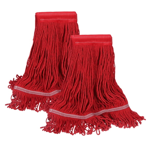 Uxcell 2Pcs String Mop Heads Replacement, Heavy Duty Commercial and Industrial Cotton Looped End String Head Refill Cleaning Dry and Wet Use Washable for General and Floor Cleaning, Red