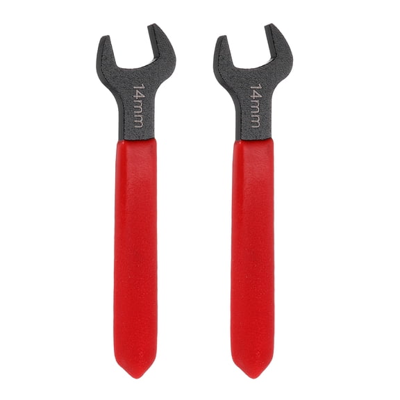 Uxcell 2Pcs Super Thin Single Open End Wrench 14mm Metric Carbon Steel Slim Wrench 15 Degree Angle Open Ended Ultra Thin Mechanic Spanner with Plastic Handle for Tight Space, Red