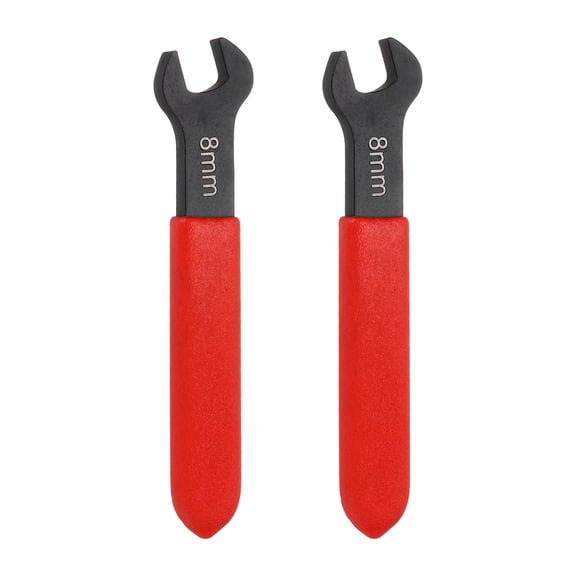 Uxcell 2Pcs Super Thin Single Open End Wrench 8mm Metric Carbon Steel Slim Wrench 15 Degree Angle Open Ended Ultra Thin Mechanic Spanner with Plastic Handle for Tight Space, Red