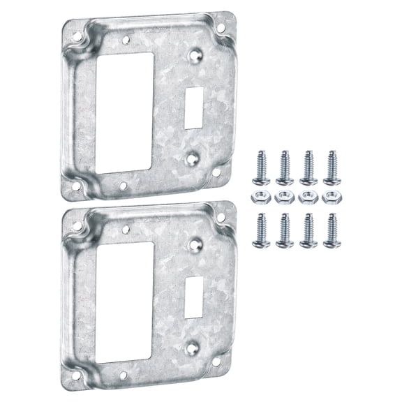 Uxcell 2Pcs Switch Electrical Box Cover 2-Gang Steel Exposed Work Cover Junction Box Cover for Light Switch Outlet Receptacle Industrial Utility Rooms, 4 x 4" Decorator/Toggle