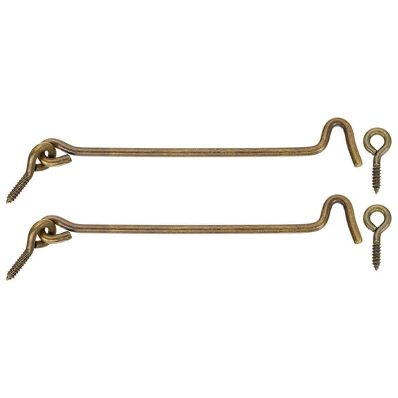 Uxcell 2Pcs Swivel Cabin Hook and Eye Latch, 7" Solid Brass Door and Window Locks Eye Latch Hook with Mounting Screws for Wood Window Closet Cabinet, Bronze
