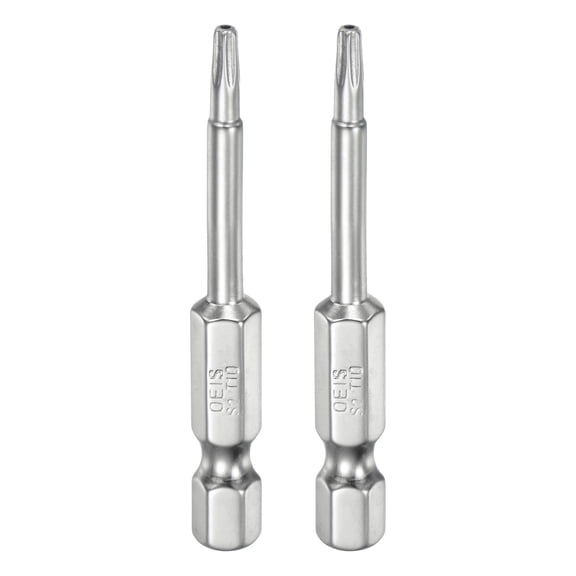 Uxcell 2Pcs T10 Security Torx Bit 1/4" Hex Shank 2" S2 Steel Magnetic Tamper Resistant Star Bits Torx Head with Hole