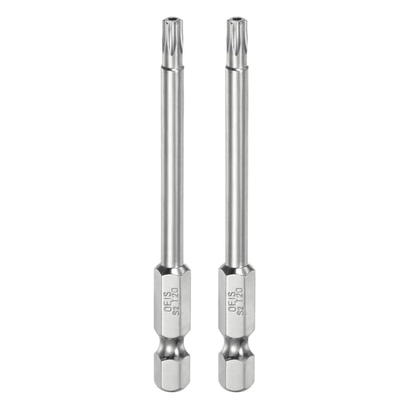 Uxcell 2Pcs T20 Security Torx Bit 1/4" Hex Shank 3" S2 Steel Magnetic Tamper Resistant Star Bits Torx Head with Hole