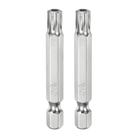 Uxcell 2Pcs T35 Security Torx Bit 1/4" Hex Shank 2" S2 Steel Magnetic Tamper Resistant Star Bits Torx Head with Hole