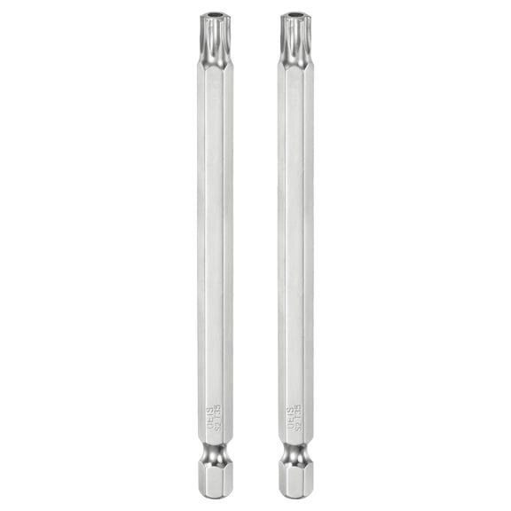 Uxcell 2Pcs T35 Security Torx Bit 1/4" Hex Shank 4" S2 Steel Magnetic Tamper Resistant Star Bits Torx Head with Hole