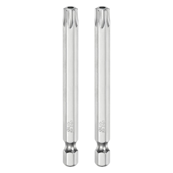 Uxcell 2Pcs T40 Security Torx Bit 1/4" Hex Shank 3" S2 Steel Magnetic Tamper Resistant Star Bits Torx Head with Hole