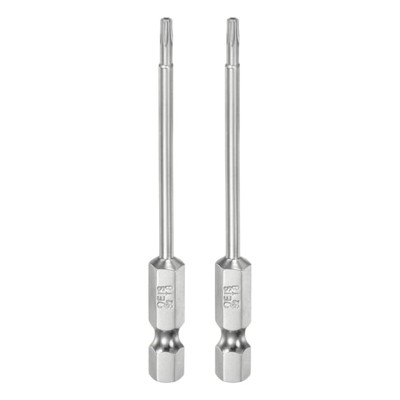 Uxcell 2Pcs T8 Security Torx Bit 1/4" Hex Shank 3" S2 Steel Magnetic Tamper Resistant Star Bits Torx Head with Hole