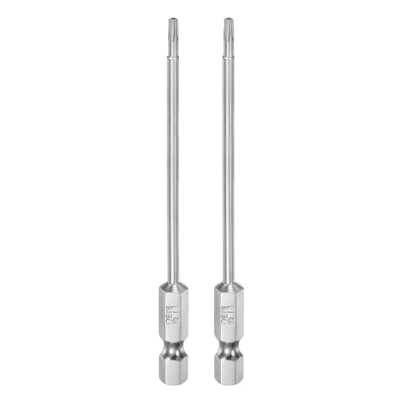 Uxcell 2Pcs T8 Security Torx Bit 1/4" Hex Shank 4" S2 Steel Magnetic Tamper Resistant Star Bits Torx Head with Hole