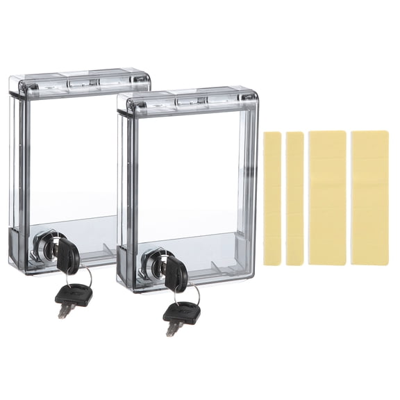 Uxcell 2Pcs Thermostat Lock Box with Keys, (Fit 3.5 x 3.6 x 0.9 Inch) Universal Thermostat Panel Switch Cover Central AC Safety Lock Box Protective Cover on Wall, Clear Black