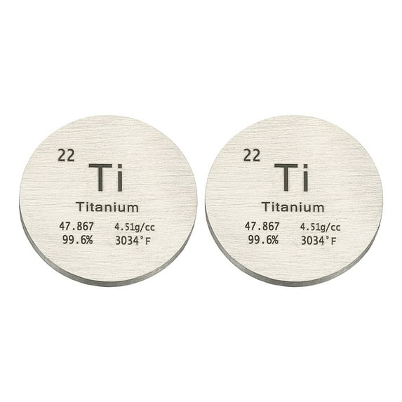 Uxcell 2Pcs Titanium Disc, 0.8 inch Ti Density Circle Sheets Plates High Density Element Cube Unique Metal Periodic Table for Collections Lab Experiment Chemistry Teacher Scientific
