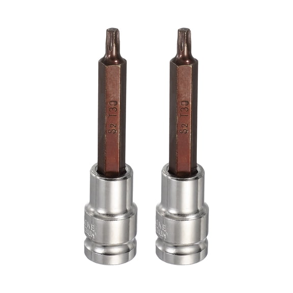 Uxcell 2Pcs Torx Bit Socket 1/2" Drive T30 S2 Steel 6 Point Head Long Screwdriver Drill Bits CR-V Steel Socket Adapter for Home Auto Axle Hex Nuts Bolts Repair